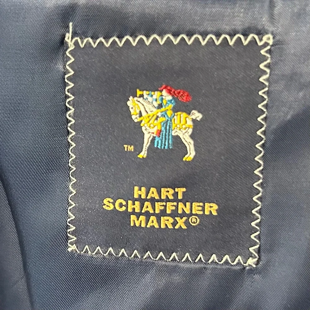 Hart Schaffner Marx 44R Sport Coat Wool Blend Blue Plaid Two Button Double Vent